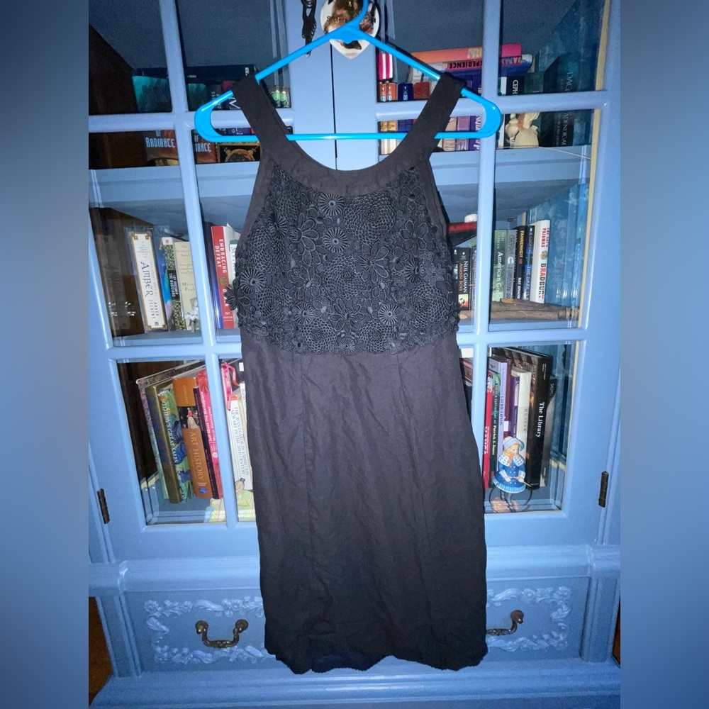 Anthropologie black dress with floral details